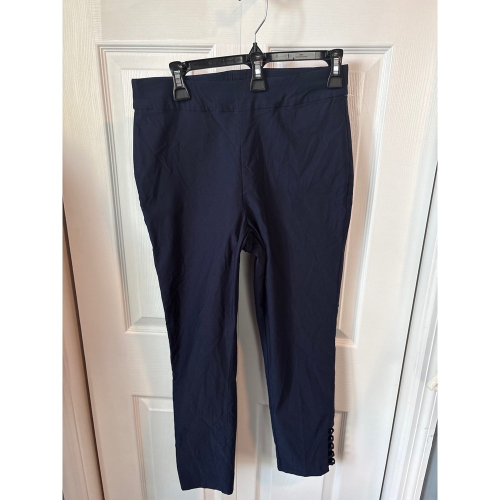 Susan Graver Navy Blue Pull On Ankle Pants with Ladder Cutout‎ Hem Womens Size 8